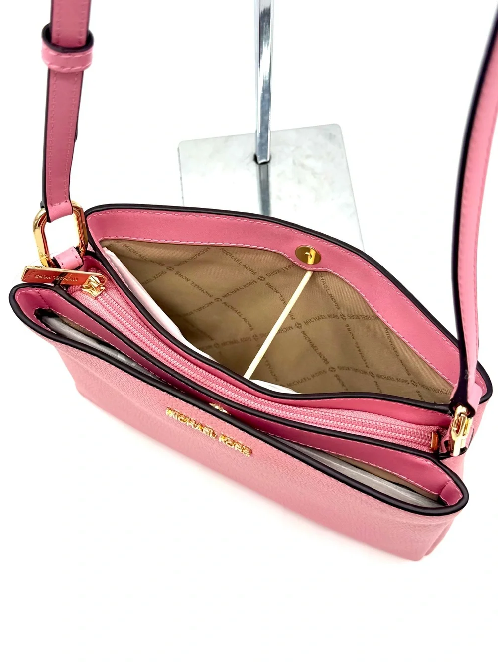 Michael Kors Trisha Medium Pebbled Leather Crossbody Bag Pink